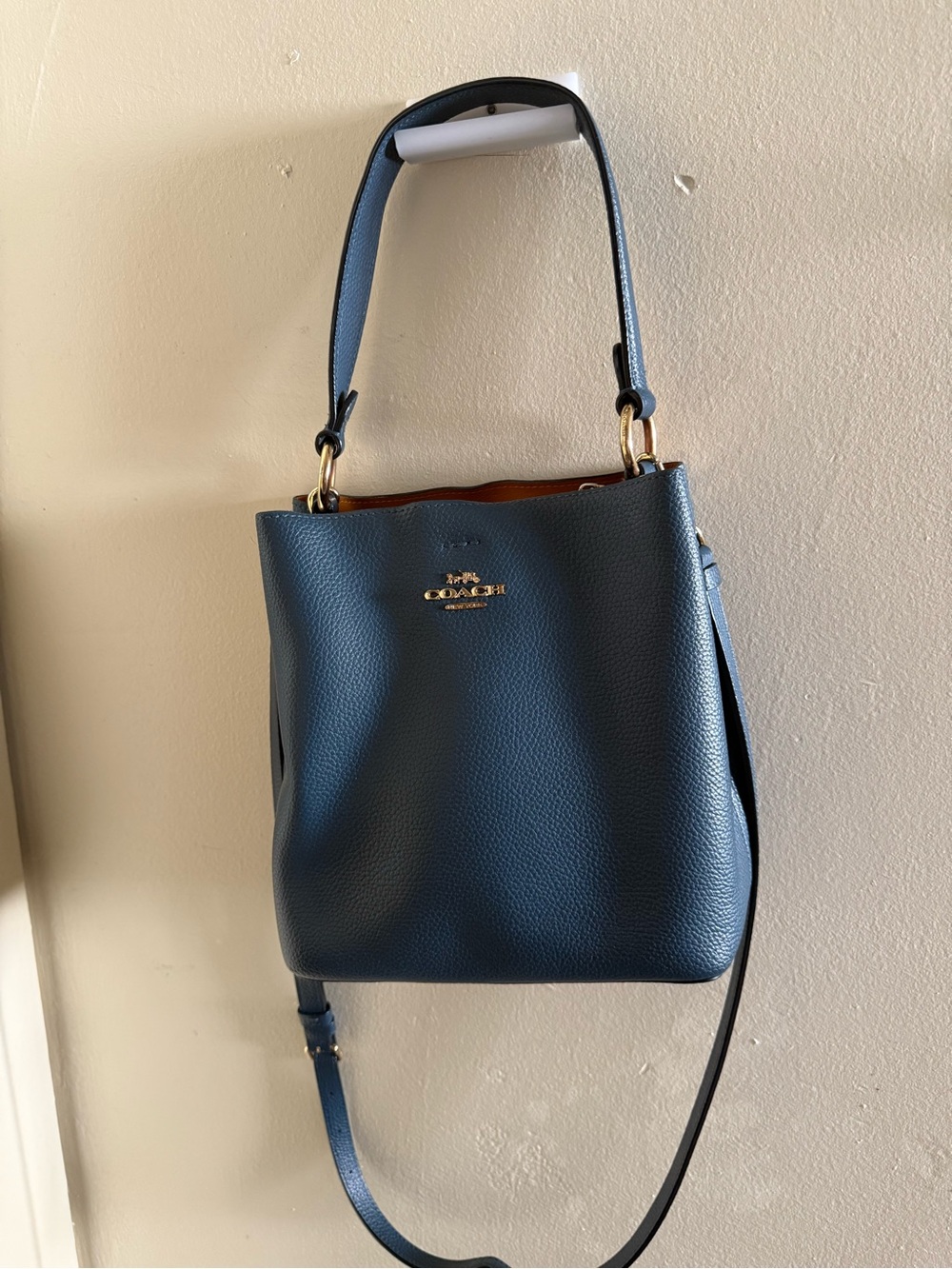 Coach Pebble Leather Shoulder Bag in Deep Blue with Gold Hardware